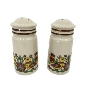 Vintage Salt & Pepper Shakers Folk Art Birds Flower Boho Korea